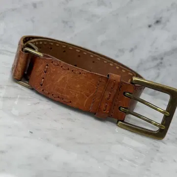FOSSIL 파슬 벨트 천연 가죽 브라운 스티치 두께감 넓은 폭
