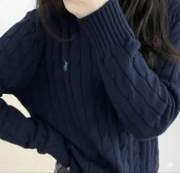 [ 새상품급 ] 폴로 랄프로렌 인기 코튼 케이블 니트 네이비 x 블루