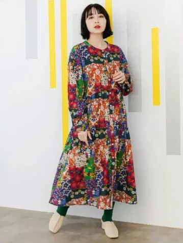 스칼라 꽃무늬 콜라주 패치워크 원피스