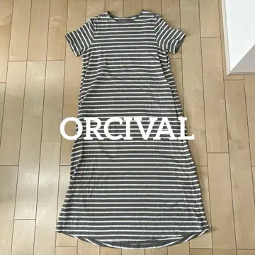 ORCIVAL 차콜 그레이 화이트 보더 반팔 롱 원피스