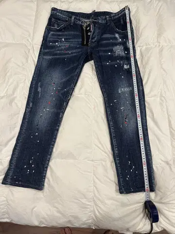 페인트 가공 다크 블루 슬림핏 데님