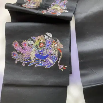 나고야 오비 블랙 베이스 새와 꽃 자수