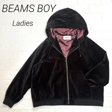 [BEAMSBOY] 벨로아 느낌 후디 집업 후드티 블랙 여성용