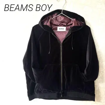 [BEAMSBOY] 벨로아 느낌 후디 집업 후드티 블랙 여성용