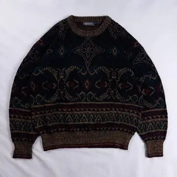 빈티지 구제 의류 90s 기하학 다마스크 장식 오너먼트 아트 패턴 니트