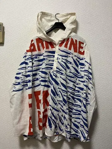 빈티지 패브릭 리메이크 오버 셔츠 / 3XL 아이보리 물고기 올 패턴