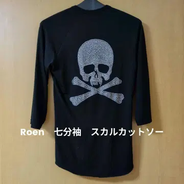 Roen 스컬 스터드 래글런 7부 소매 티셔츠 블랙