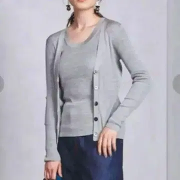 실크 리브 V넥 가디건 그레이 유나이티드 애로우즈