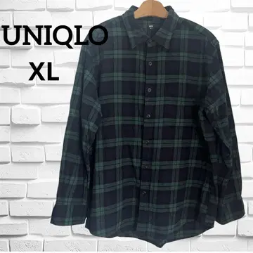 UNIQLO 플란넬 셔츠 XL 체크 셔츠 면 네이비 그린