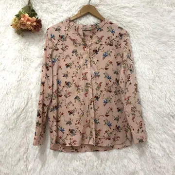 에잇세컨즈 꽃무늬 헨리넥 블라우스 [ S ] 긴팔 한국 핑크
