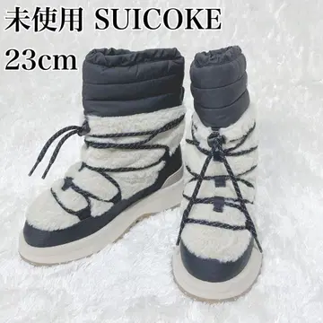 미사용 스이코크 인조 모피 레이스업 부츠 23cm