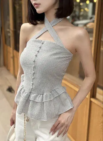 Gingham 프릴 top