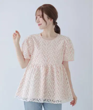플라워 레이스 자수 플럼 상의
