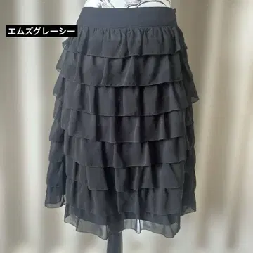 새상품급 M's GRACY 블랙 프릴 쉬폰 미디 스커트