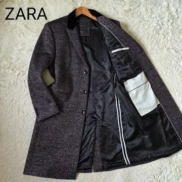 새상품급 ZARA 체스터 코트 라메 사이즈 XL 블랙 그레이 벨로아 옷깃