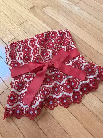 할인 컨디션 최상 릴리 브라운 플라워 레이스 베어탑 레드 빨간색