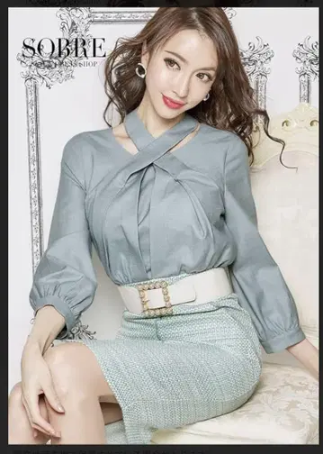 Sobre 소브레 크로스턱 브라우징 원피스 스카이블루