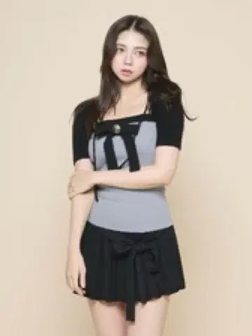 andmary 바이컬러 리본 탑스