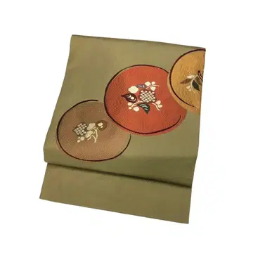 나고야 오비 원형 꽃무늬 히와차색 KO-1307