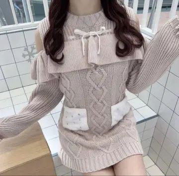 evelyn 퍼 포켓 오프숄더 OP 핑크