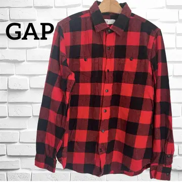 GAP M 면 플란넬 셔츠 긴팔 셔츠 빨간색 체크