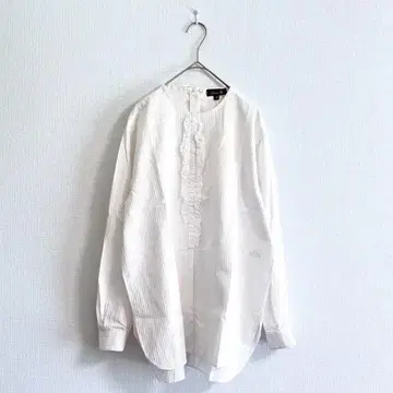 드로어 근년 코튼 프릴 백리본 노카라 블라우스 드로어