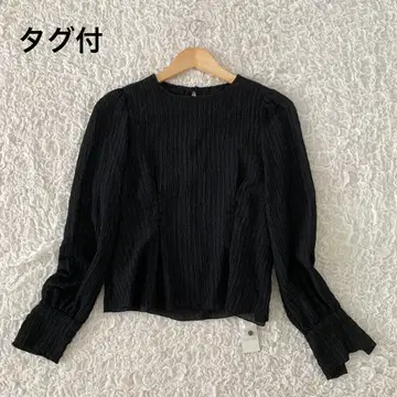 미사용 택 포함 코코딜 시어 긴팔 상의 페플럼 허리 턱 블랙