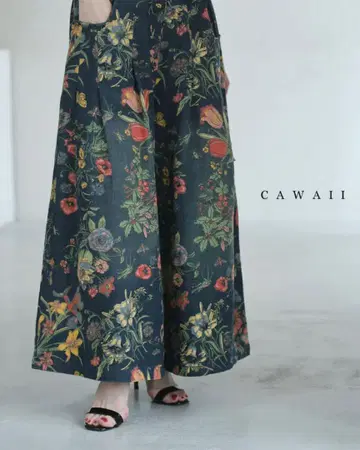 Cawaii 플라워 프린트 와이드 팬츠