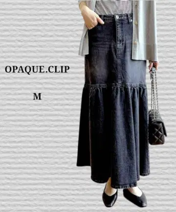 [ OPAQUE.CLIP ] 스트레치 데님 절개 플레어 스커트