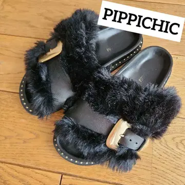 피피시크 퍼 샌들 블랙 금 버클 23.5~24cm