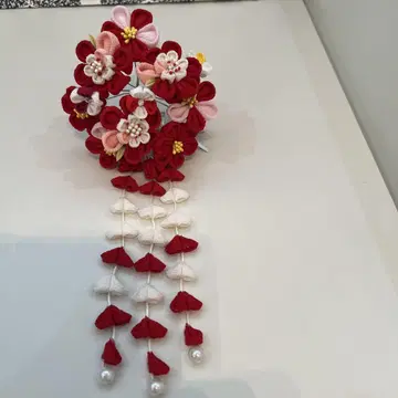 헤어콤 츠마미자이쿠 전통적인 일본풍 머리 장식 빨간색 핑크 꽃