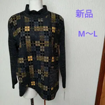 여성복(82) 새상품 M~L 하이넥 체크 무늬 상의