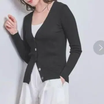 실크 리브 V넥 가디건 블랙 유나이티드 애로우즈