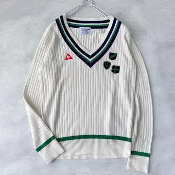 르꼬끄 스포르티브 긴팔 리브 니트 로고 와펜 골프웨어 테니스