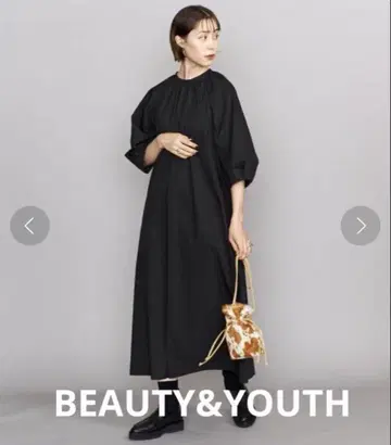 BEAUTY&YOUTH 개더 볼륨 8부 소매 맥시 원피스