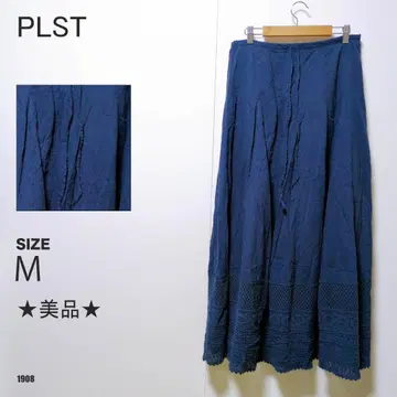 PLST 플라스테 롱 스커트 네이비 허리밴딩 자수 레이스 새상품급
