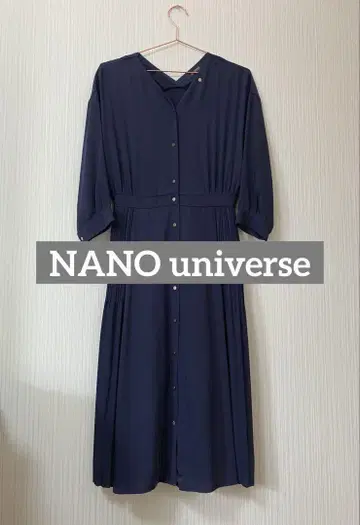 NANO universe 프론트 골드 버튼 원피스 프리 네이비