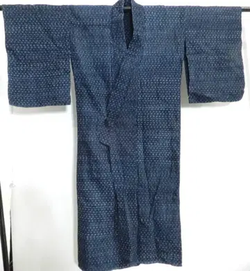 목화 메이지기 전후 상품 수공 직조 정통 네이비 나염 줄무늬 무늬 기모노