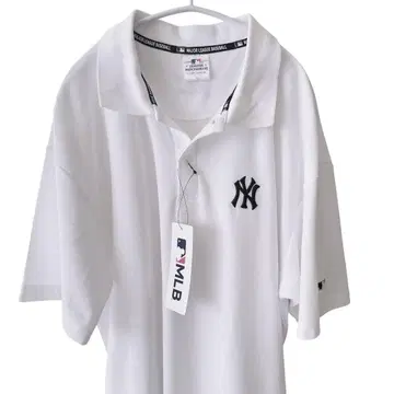 NY 양키스 피케 셔츠 화이트 블랙 자수 L 사이즈 남성용 MLB