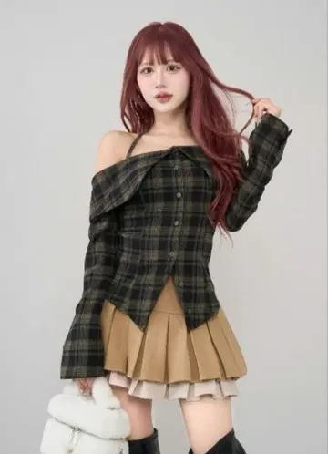Darich 다리치 홀터 오프숄더 체크 셔츠