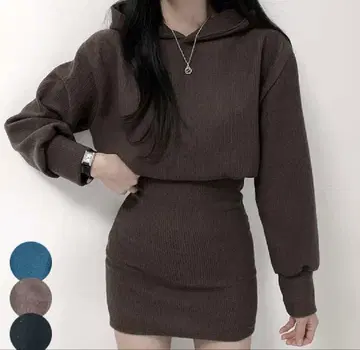 VIVID LADY 속기모 후드 부착 원피스 브라운 F