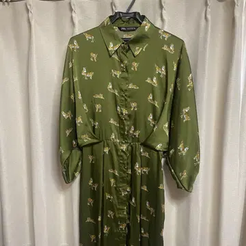 [ SALE ] ZARA 호랑이 타이거 셔츠 원피스 그린 골드