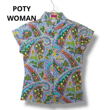 POTY WOMAN 반팔 하와이안 셔츠 컬러풀 페이즐리 컬러풀 셔츠