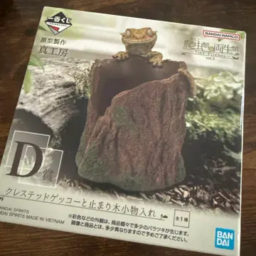 D상 크레스티드 게코와 횃대 소품함 새상품