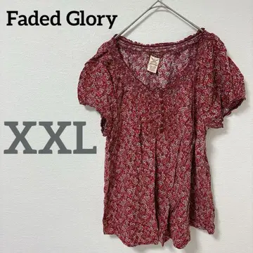 Faded Glory [ XXL ] 미니 꽃무늬 상의 튜닉 반팔 블라우스