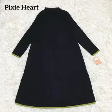 Pixie Heart 배색 라인 원피스 QVC 블랙 M