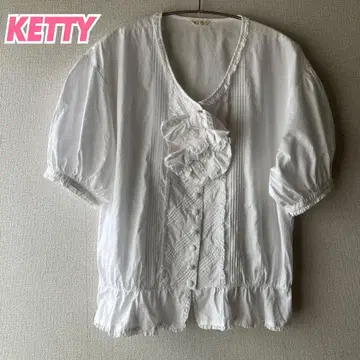 KETTY 핀턱 프릴 블라우스 리본 M 반팔 여성용