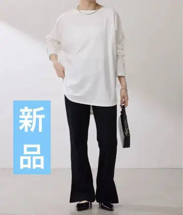 소매 버튼 롱 T 접촉 냉감 신축성