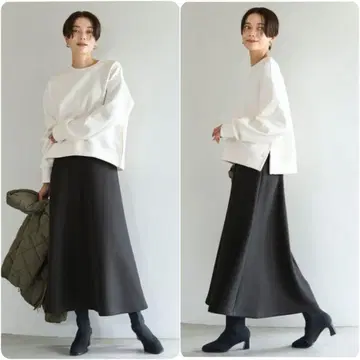 새상품급 UNFILO 세미 플레어 스커트 S 차콜 익명 배송