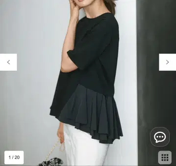 23구 코튼 분또 콤비 저지 페플럼 티셔츠 블랙 M 새상품